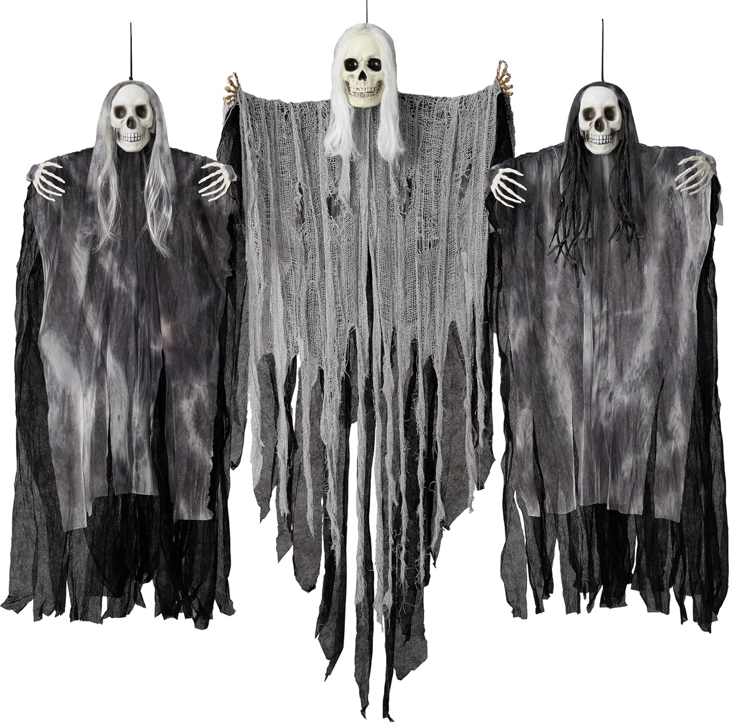 JOYIN 3 Pack Hanging Halloween Skeleton Ghosts Decorations, Grim Reapers for Best Halloween Outdoor Decorations