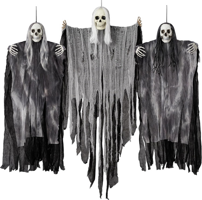 JOYIN 3 Pack Hanging Halloween Skeleton Ghosts Decorations, Grim Reapers for Best Halloween Outdoor Decorations